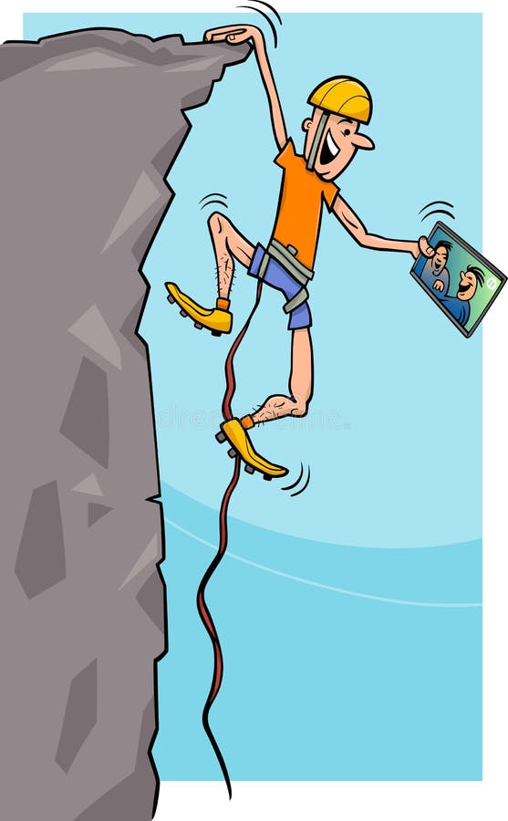 Climber with Tablet Cartoon Illustration Stock Vector - Illustration of ...