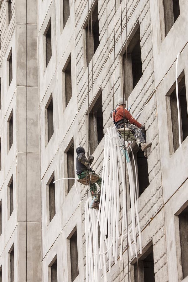 Climbers Isolate Seams in Walls at Height Editorial Photography Image