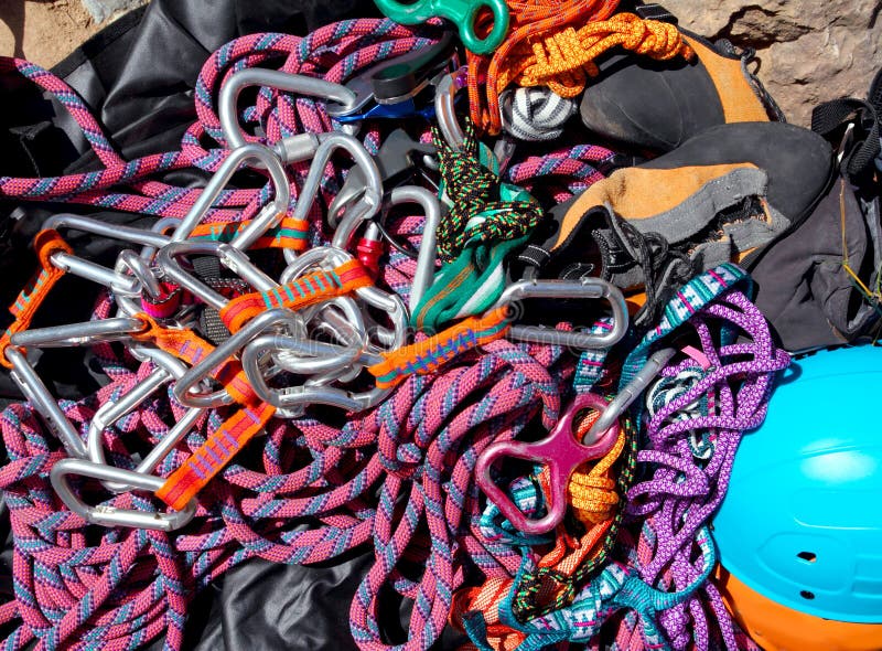 Climbing Equipment Shackles Harnesses Ropes Stock Image Image of
