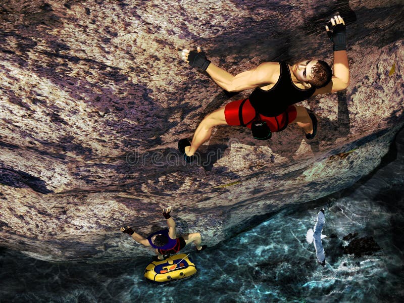 Climbing over the ocean stock illustration Climbing over the ocean stock illustration