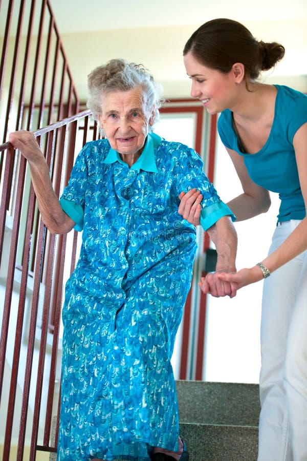 Climbing stairs with caregiver
