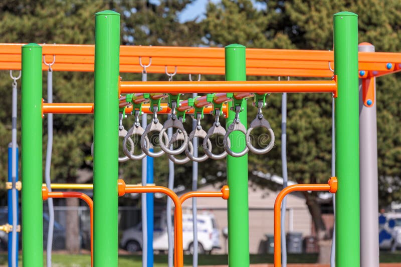 Climbing Structures Monkey Bars and Monkey Rings on a School Playground Stock Photo Image of