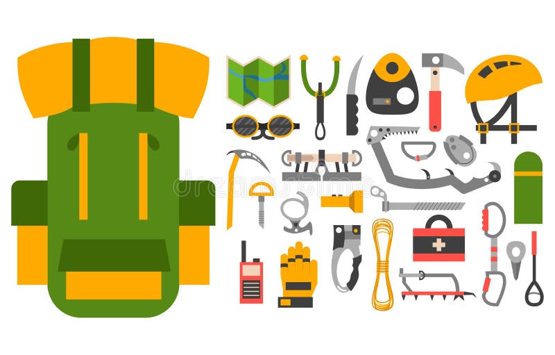 Climbing Trekking Equipment Vector Set. Stock Vector Illustration of