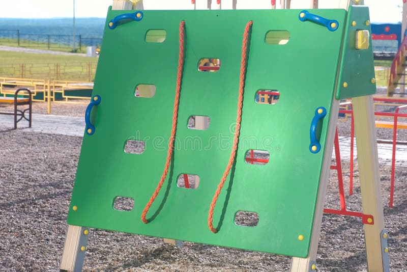 Climbing Wall with Rope on the Playground. Stock Image Image of