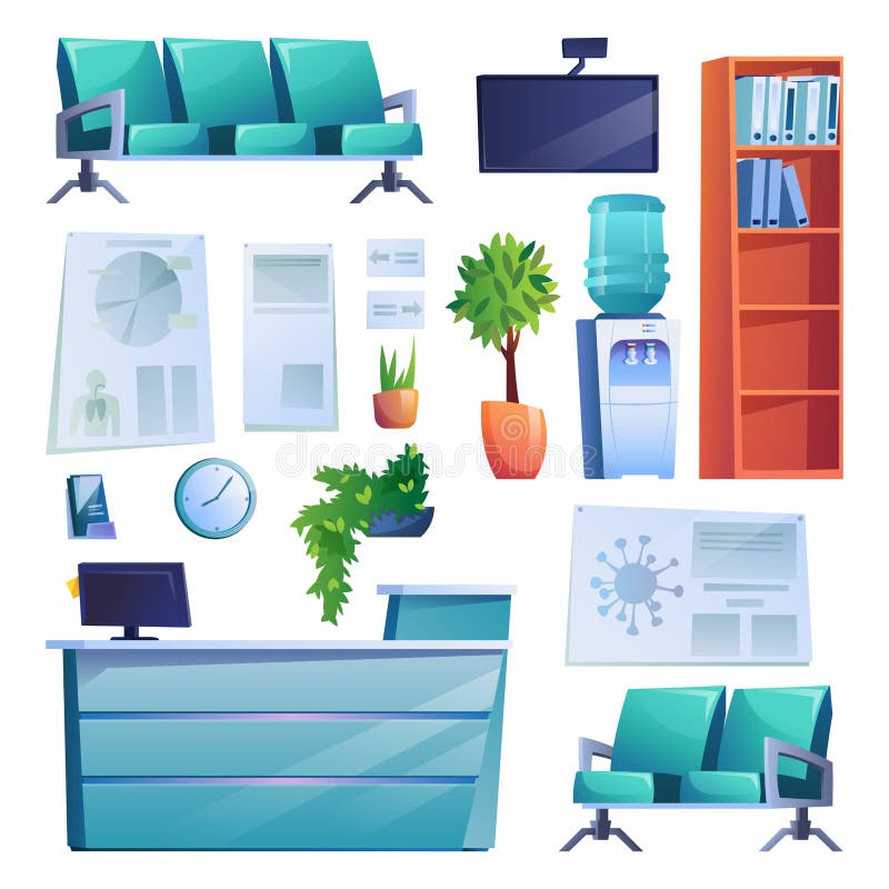 Clinic Interior Objects, Furniture, Medical List Stock Vector -  Illustration of computer, department: 202088402