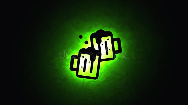 Clinking beer mugs emoji in smokey green neon on black vector illustration