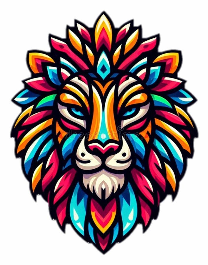 Clip de la face du lion tribal : design audacieux et géométrique avec motifs symboliques pour des thèmes d'art puissants illustration libre de droits