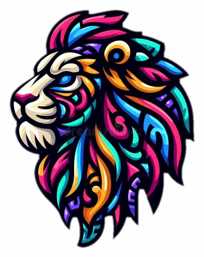 Clip de la face du lion tribal : design audacieux et géométrique avec motifs symboliques pour des thèmes d'art puissants illustration stock