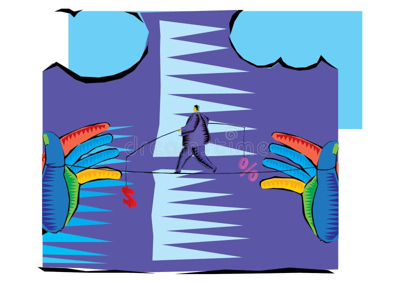 Clipart of Businessman Walking the Tight Rope Stock Vector