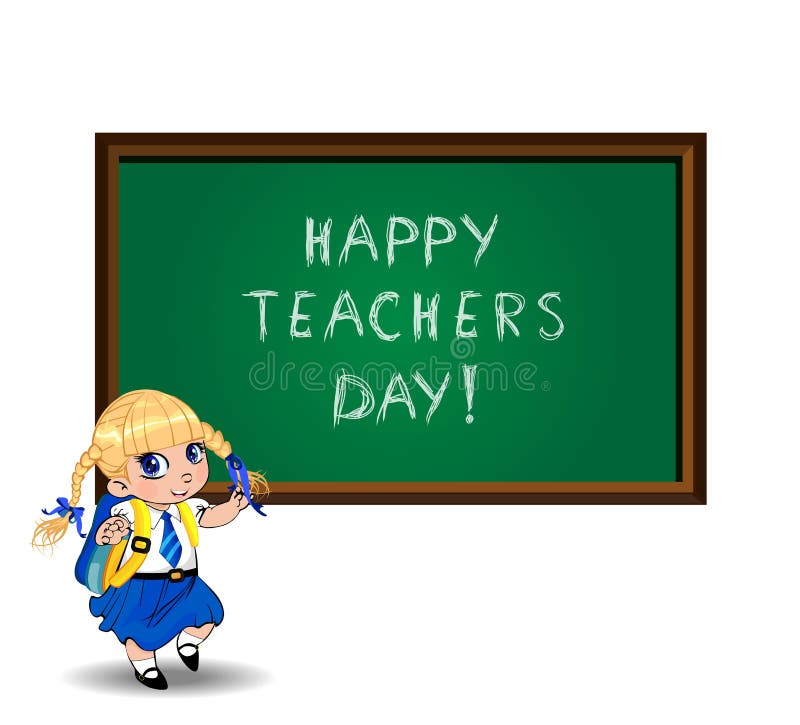 Clipart Felice Della Cartolina D Auguri Di Giorno Degli Insegnanti Con La Ragazza Sveglia Della Scuola Del Fumetto Su Bianco Illustrazione Vettoriale Illustrazione Di Arte Preschool