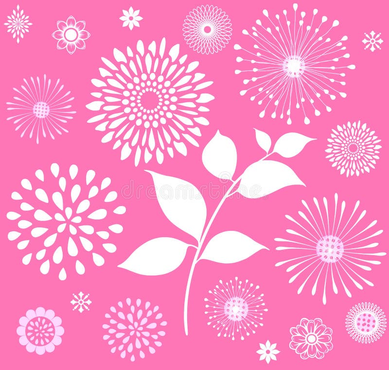 Clipart floral retro branco no fundo cor-de-rosa ilustração do vetor Clipart floral retro branco no fundo cor-de-rosa ilustração do vetor