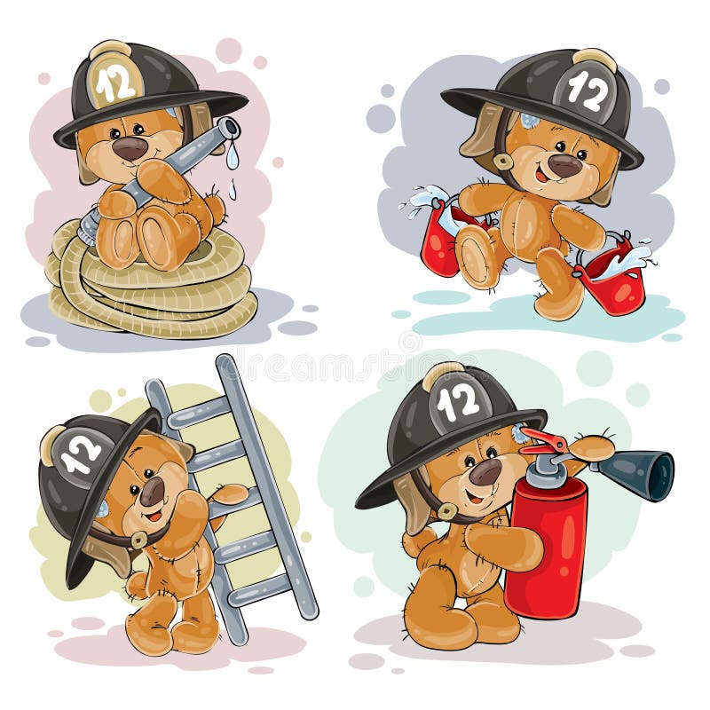 Teddy bear firefighter with rescue equipment.