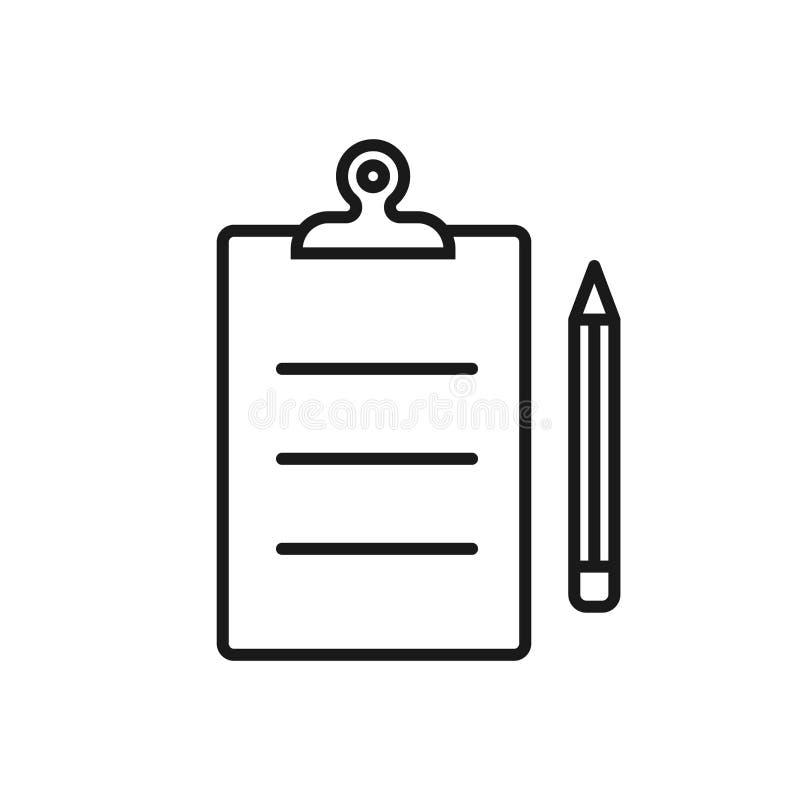 Clipboard Icon. Black Outline. Vector Illustration, Flat Design Stock