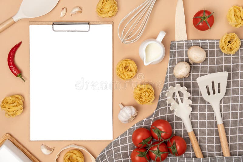 https://thumbs.dreamstime.com/b/clipboard-white-paper-ingredients-making-pasta-cooking-utensil-mockup-template-cooking-recipes-your-design-219073081.jpg