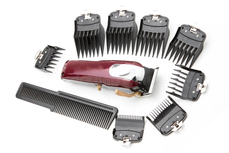 Clippers and Accessories for Cutting Hair on a White Background Stock