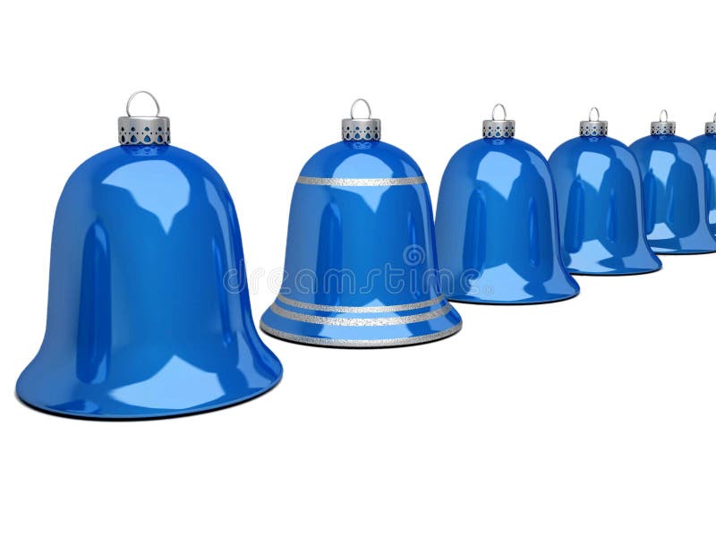 Blue Christmas hand bells on a white background. Blue Christmas hand bells on a white background