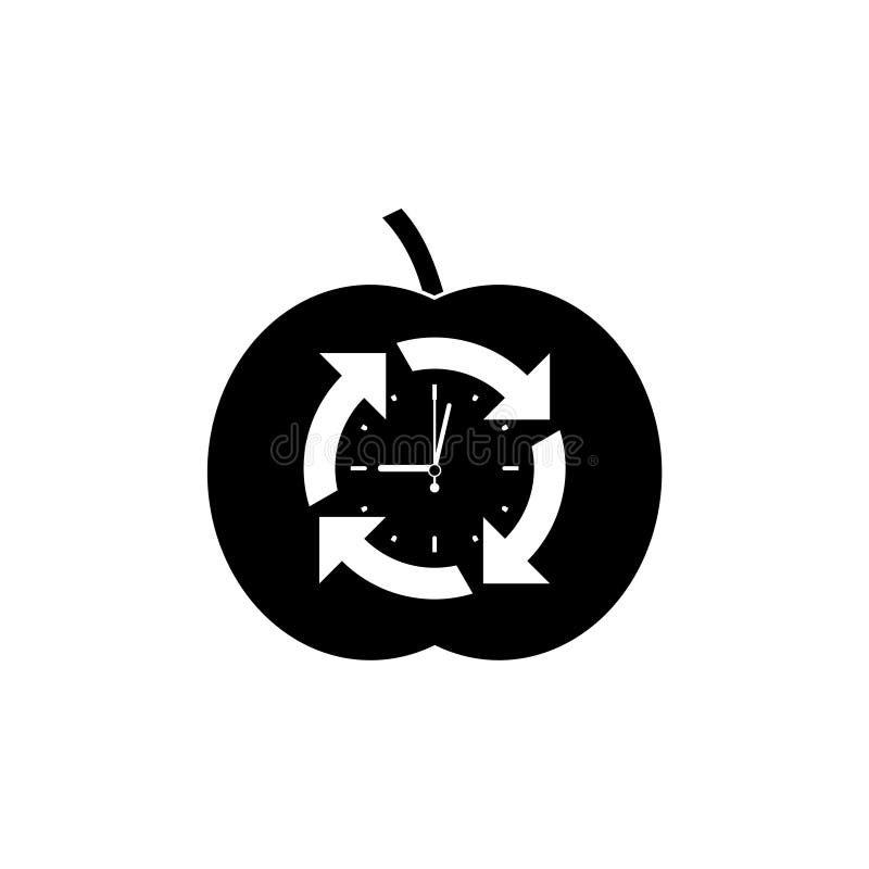 Clock and Apple Icon Isolated on White Background Stock Vector