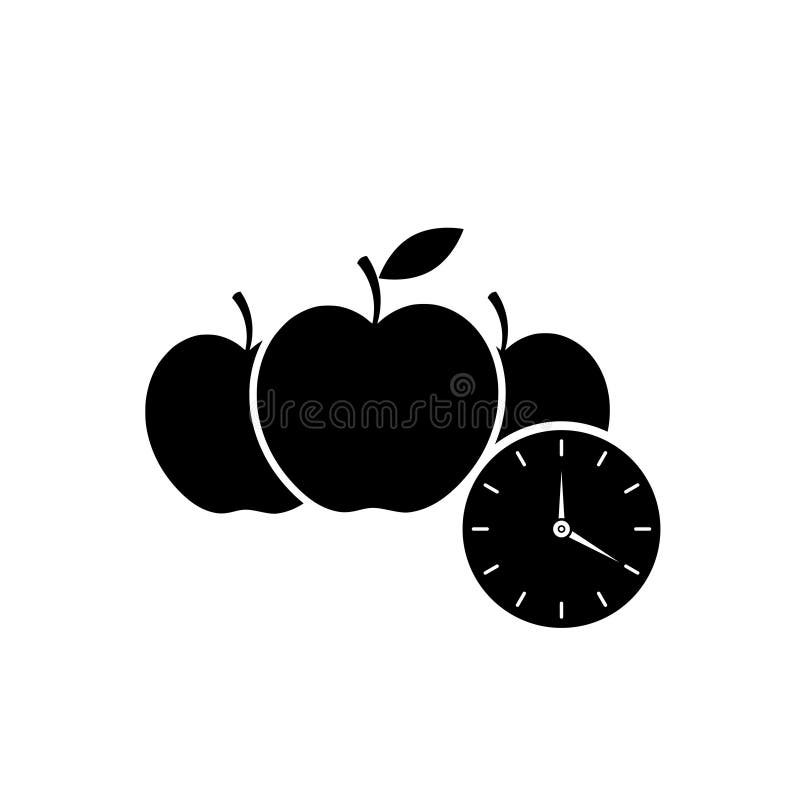 Clock and Apple Icon Isolated on White Background Stock Vector