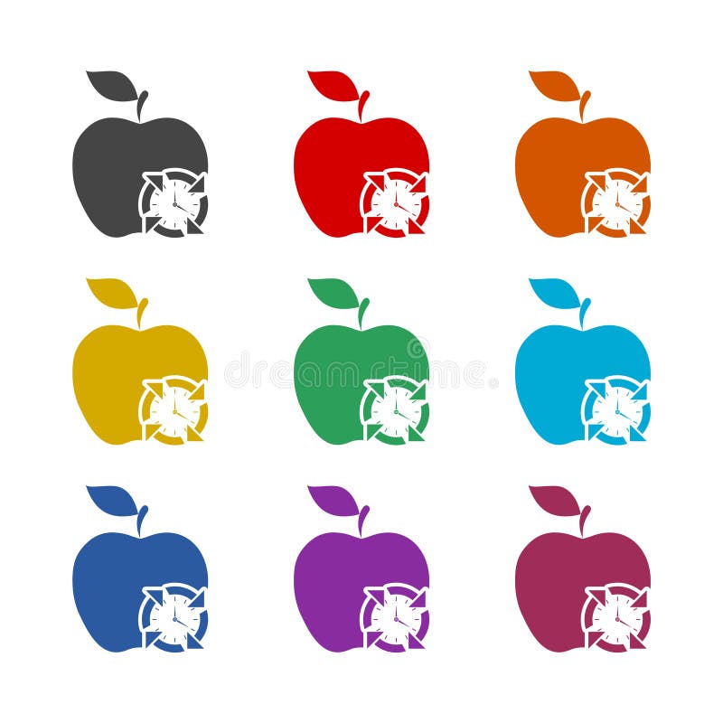 Clock and Apple Icon Isolated on White Background Stock Vector