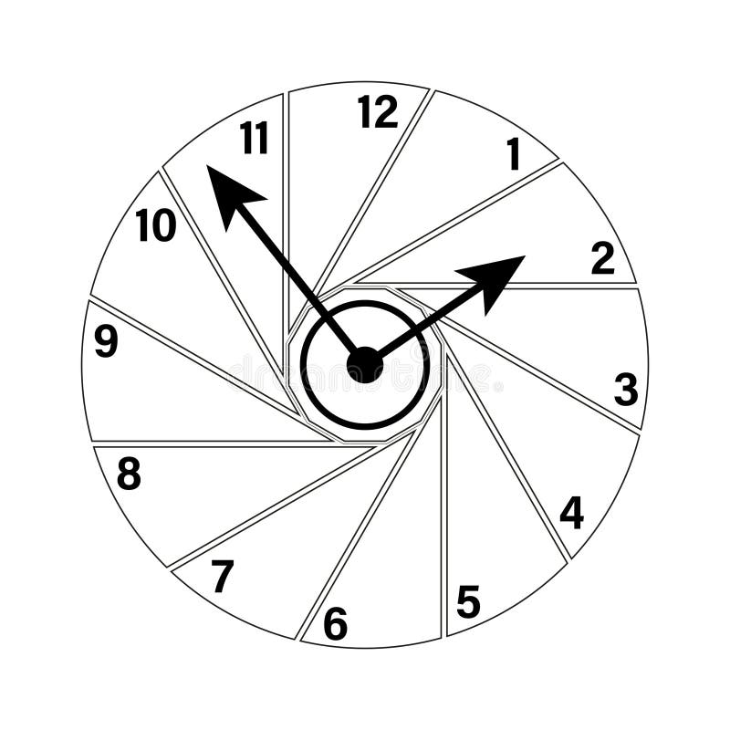 Clock with arrows. Black and white clock. Circular numeric design. Time vector symbol. stock illustration