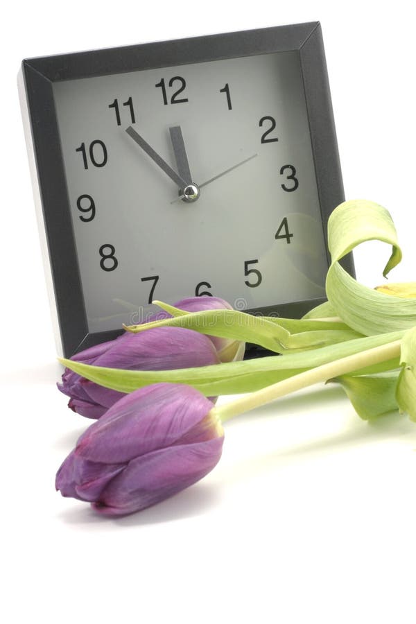 Clock with blooms of tulips