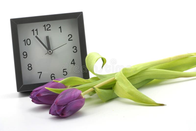 Clock with blooms of tulis