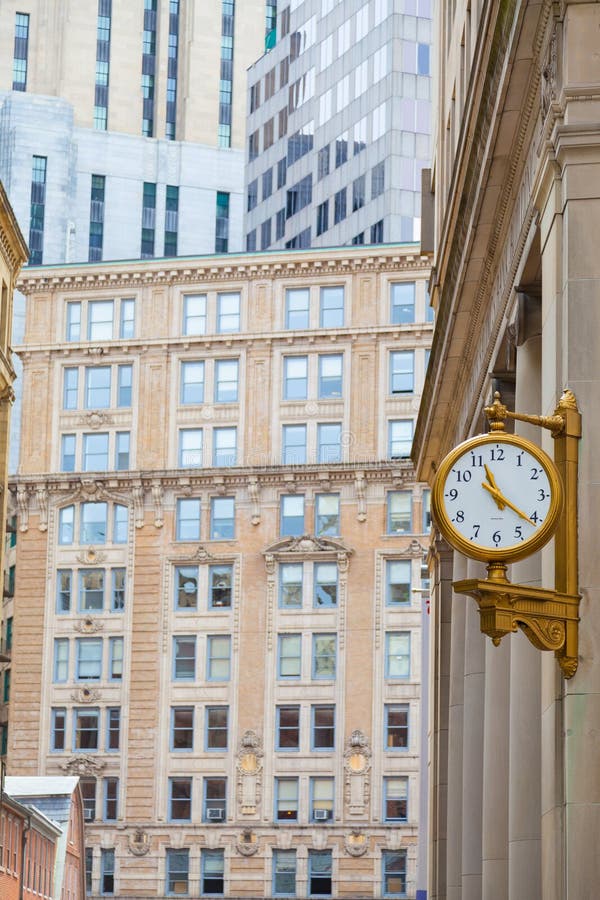 Clock in Boston downtown stock image. Image of commercial 69633449