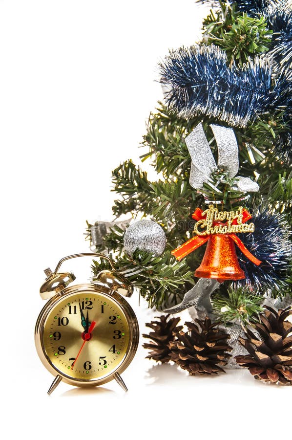 Clock,bumps ,decorated Christmas tree