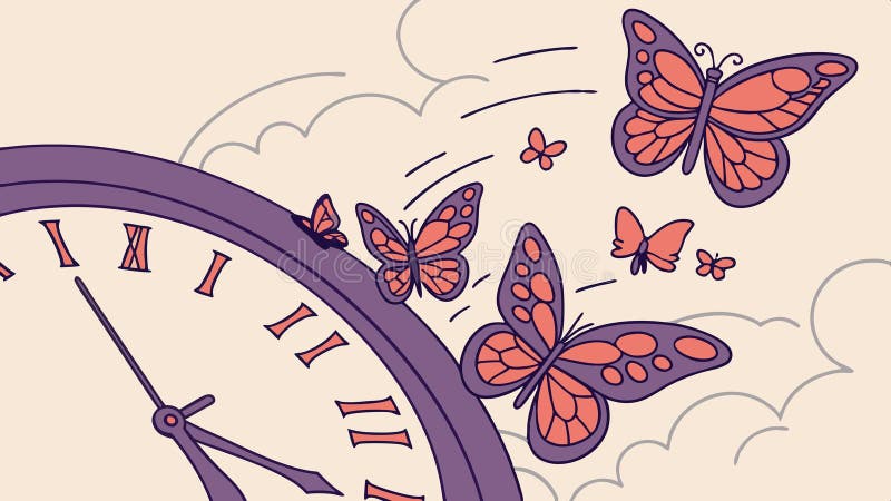 Clock with butterflies flying, time passing and delicate motion. vector design Generative AI stock illustration