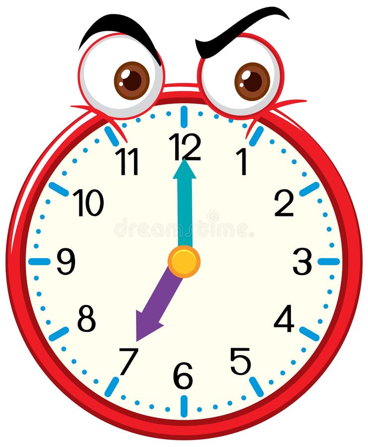 Clock Cartoon Character with Facial Expression Stock Vector