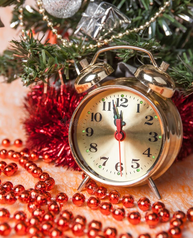 Clock,Christmas beads of decorated trees