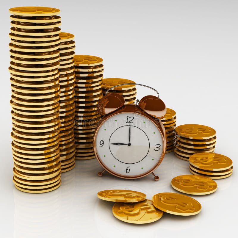 Clock and coins stock image. Image of cash, business 20357399
