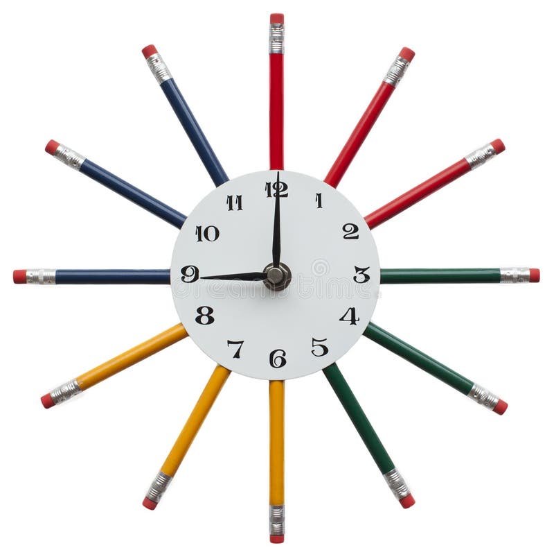 Clock with color pencils stock image. Image of blue, clock 68997349