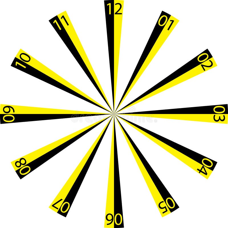 Clock Dial Yellow Black Numbers on Bkack Yellow Markers Stock Vector