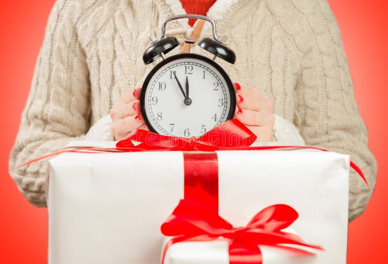 The Clock On The Gift Boxes Stock Photo Image of hold, ribbon 35123860