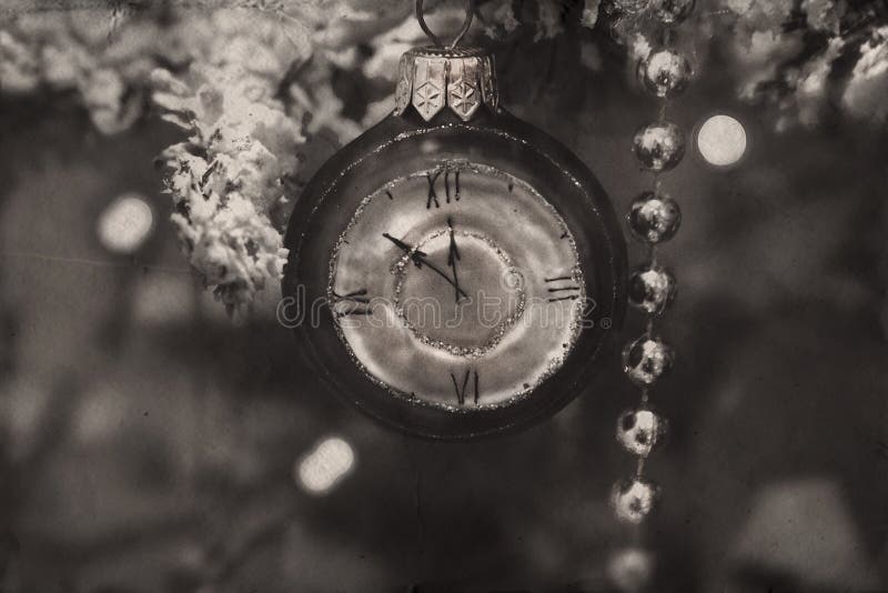 Clock Hanging on the Christmas Tree Branch Stock Image Image of