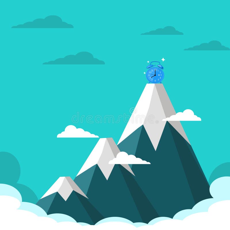The Clock is on the Highest Mountain. the Concept of Time is Highly Valued Stock Vector