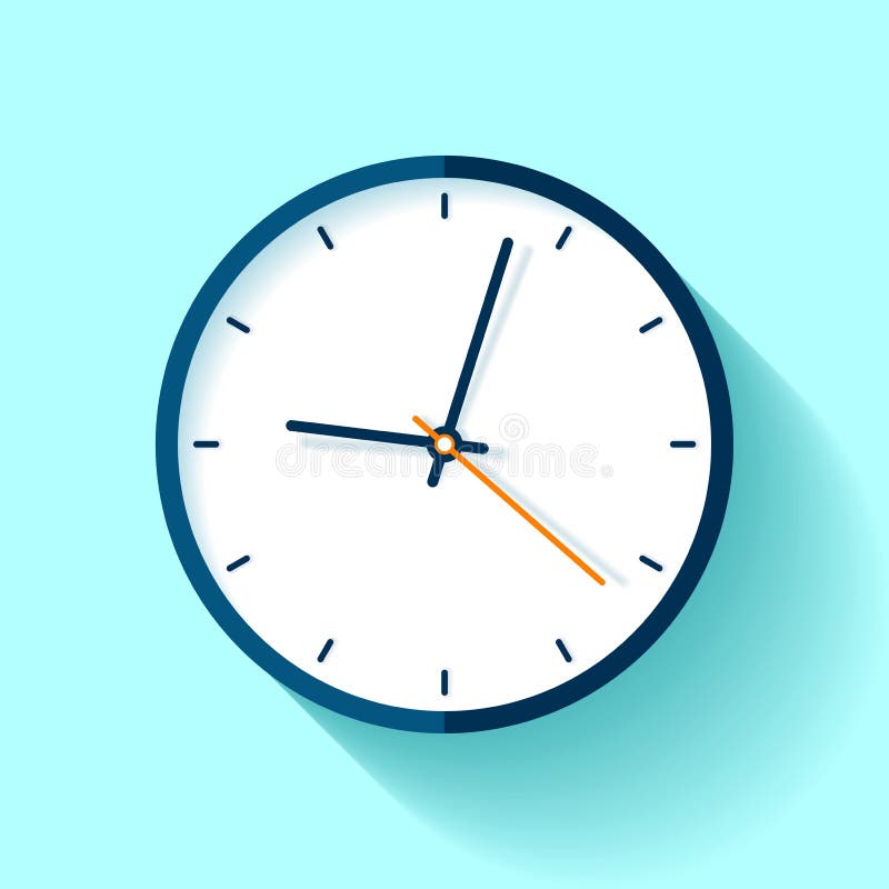 Clock icon in flat style, round timer on blue background. Simple watch. Vector design element for you business projects vector illustration