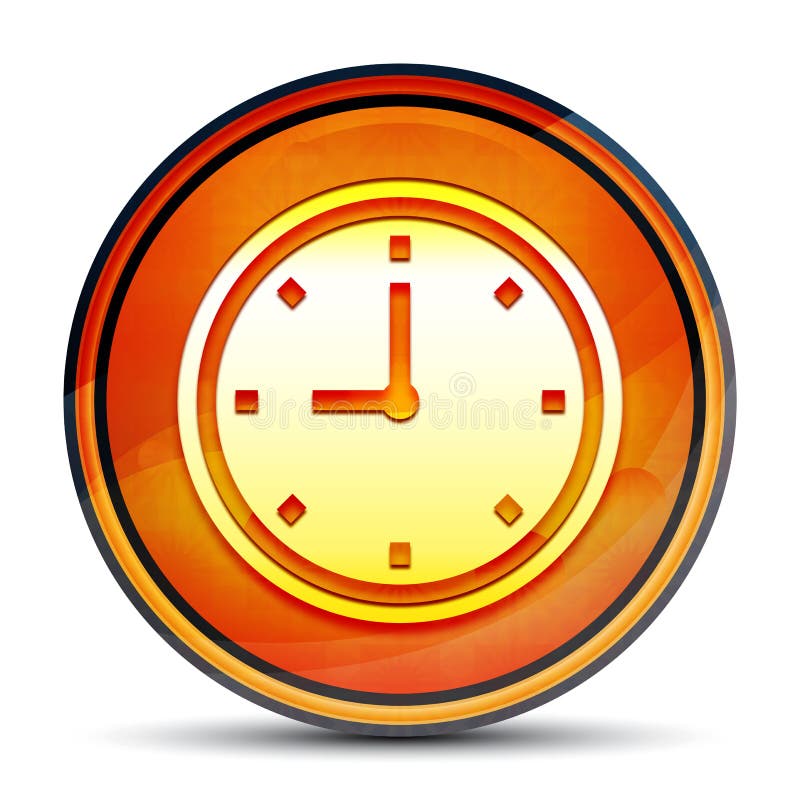 Clock Icon Shiny Bright Orange Round Button Illustration Stock