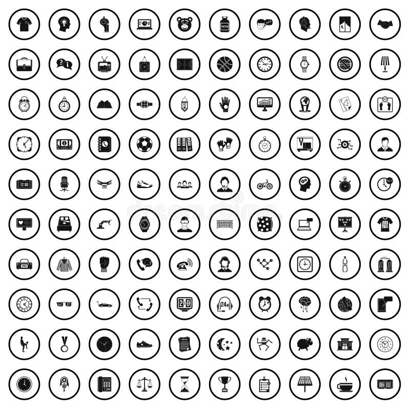 100 Clock Icons Set, Simple Style Stock Vector - Illustration of medal ...