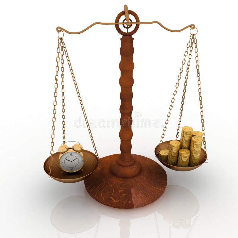 Clock and money on scales vector illustration