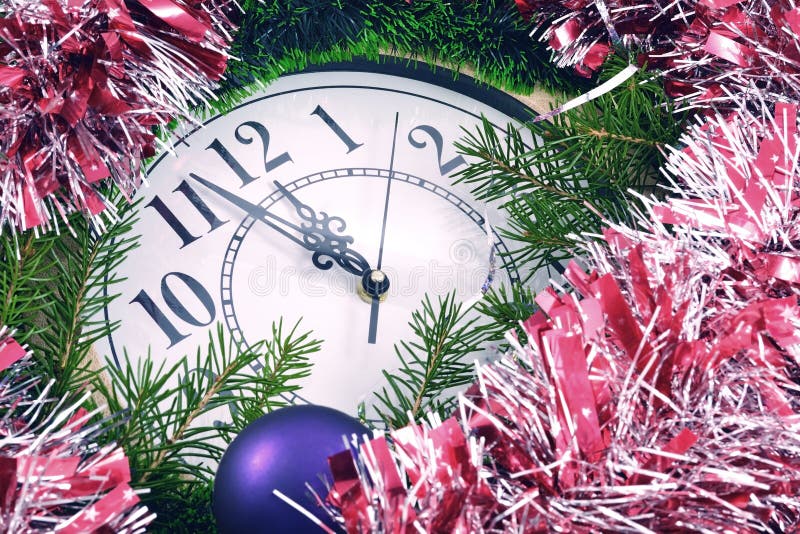 Clock and New Year decorations stock images