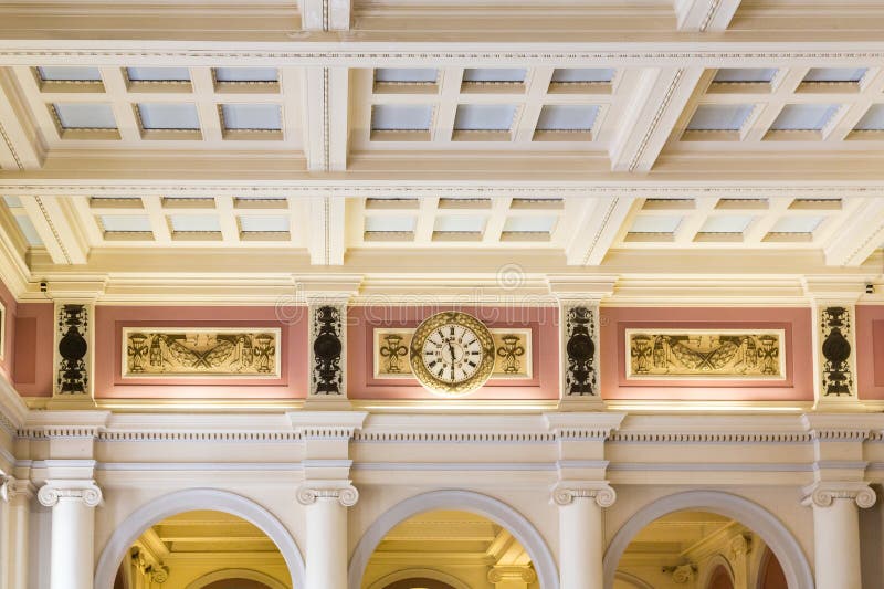 Clock in Old Rail Station stock photo. Image of window 74324432