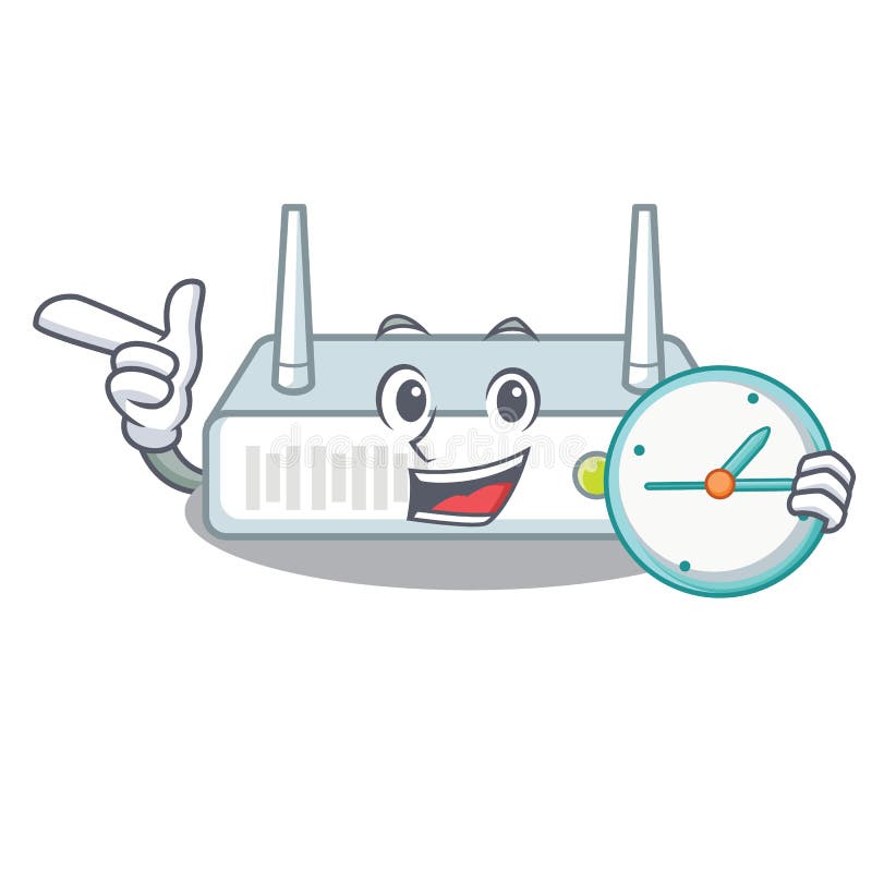 With Clock Router is Installed in Cartoon Wall Stock Vector