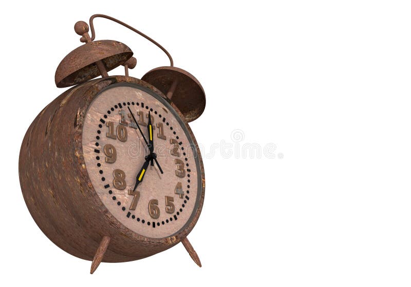 Clock rusty old analog isolated - 3d rendering stock illustration.