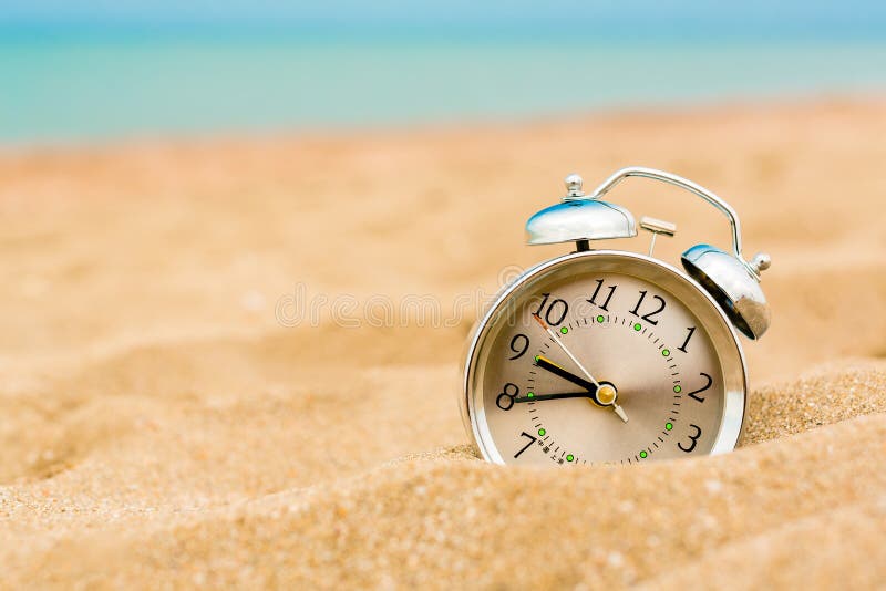 Alarm Clock In Sand On Beach Stock Photo - Image Of Nature, Holiday: 110562708