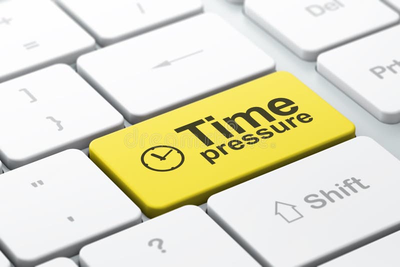 Clock and Time Pressure on computer keyboard backg stock illustration