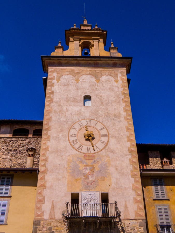 Bergamo Clock Tower. Torre Dell`Orologio In Piazza Della Cittadella ...