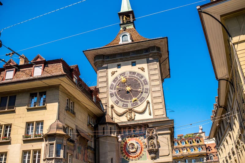 View on Zytglogge the astronomical clock tower in the old town of Switzerland. View on Zytglogge the astronomical clock tower in the old town of Switzerland