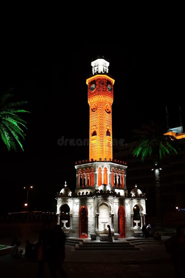 The Clock Tower in the central square of Konak in Izmir at night, Turkey